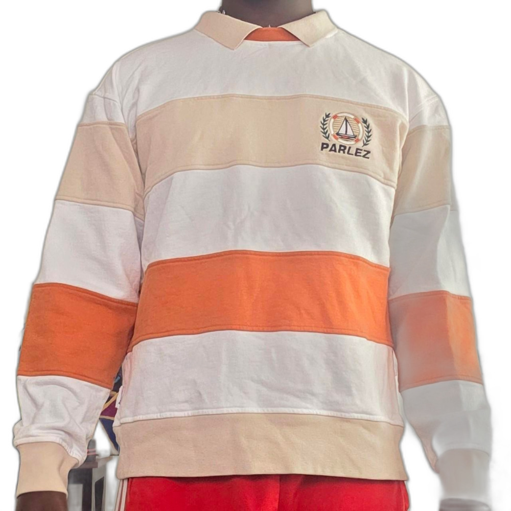 Parlez Striped Rugby Polo Sweatshirt Orange Cream White